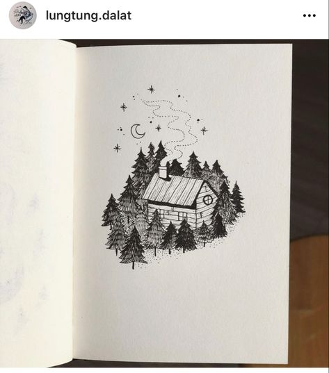 Night Forest Tattoo, The Forest Tattoo, Forest Tattoo Design, Cabin Tattoo, House In The Forest, Forest Tattoo, Jungle House, Forest Tattoos, Night Forest