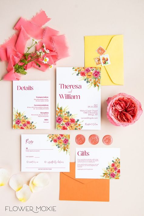 Tangerine Wedding, Orange And Pink Wedding, Flower Moxie, Bright Wedding Colors, Diy Your Wedding, Colorful Wedding Invitations, Colorful Invitations, Summer Wedding Invitations, Spring Wedding Invitations