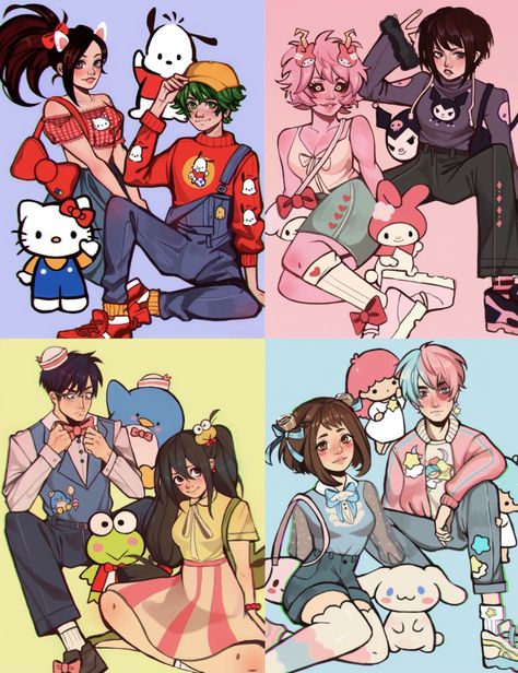 Kuromi As Human Drawing, Saniro Charcters As People, Hello Kitty And Friends As Humans, Sanrio Characters Fanart, Human Hello Kitty Fanart, Hello Kitty Outfit Drawing, Mha X Hello Kitty, Kuromi As A Human Drawing, Sanrio Human Art