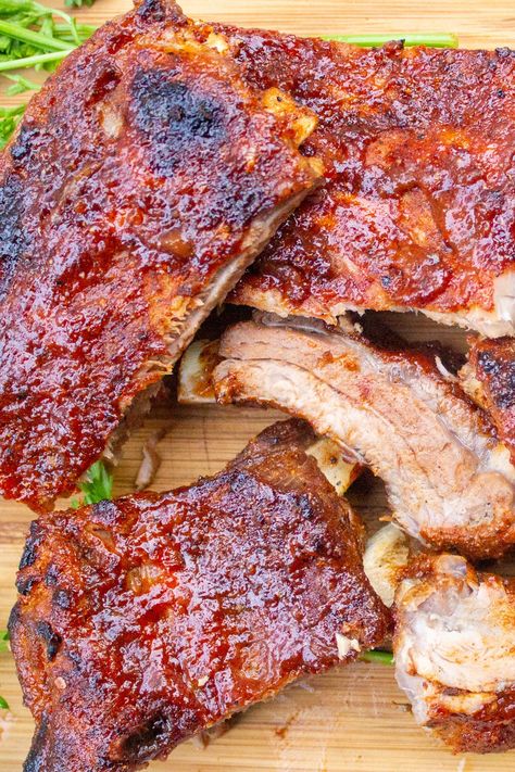 Years ago I discovered this easy copycat recipe for the famous Montreal pork loin back ribs we loved. Sweet, sticky, tender and delicious. We included three ways to make them, but make no mistake, it's the glaze with 2 secret ingredients that is unique and awesome. Loin Back Ribs, Ribs Instant Pot, Pork Loin Back Ribs, Rack Of Pork, Pork Ribs Recipe, Boneless Pork Ribs, Oven Baked Ribs, Pork Rub, Baked Ribs