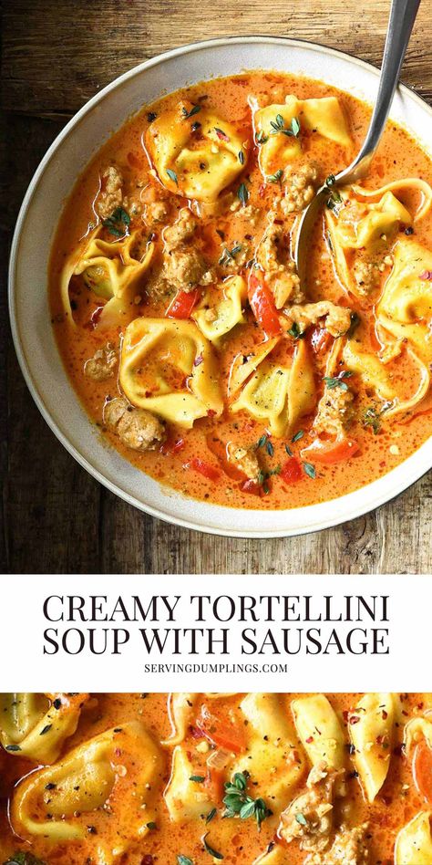 Creamy Tortellini Soup with Sausage Creamy Tortellini Soup With Sausage, Zupa Soup, Tortellini Soup With Sausage, Soup With Sausage, Creamy Tortellini, Creamy Tortellini Soup, Sausage Tortellini Soup, Tomato Tortellini Soup, Fast Lunch