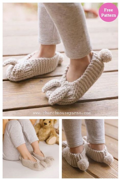 Family Bunny Slippers Free Knitting Pattern Crochet Projects Slippers, Free Knitting Pattern Slippers, Cloud Slippers Free Pattern, Crochet Bunny Slippers, Kids Slippers Knitting Pattern, Crochet Kids Slippers, Slippers Crochet Pattern, Knit Slippers Free Pattern, Intermediate Knitting Patterns