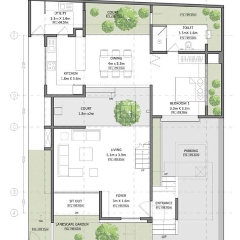 Architecture Layout, Modern Tree House, Collage Architecture, Duplex Floor Plans, Bungalow Floor Plans, Indian House Plans, Square Collage, Courtyard House Plans, Courtyard Design