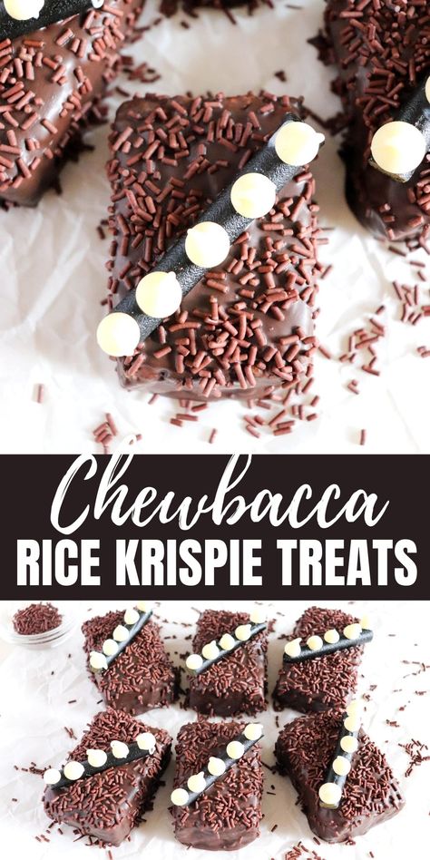 Chewbacca Cake, Homemade Rice Krispies Treats, Rice Krispie Squares, Wilton Candy Melts, Krispie Treats Recipe, Chocolate Covered Treats, Chocolate Candy Melts, Chocolate Wafers, Chocolate Sprinkles