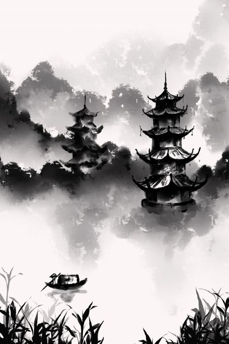 Ink Landscape Painting, Chinese Style Illustration, Lukisan Landskap, Ink Landscape, Japanese Ink Painting, Chinese Landscape Painting, Chinese Art Painting, Wallpaper Cantik, Sketch Books