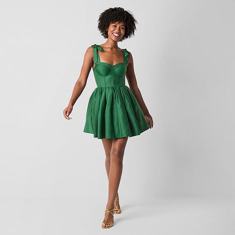 Johnny Wujek for JCPenney Womens Juniors Sleeveless Fit + Flare Dress, Color: Hunter - JCPenney Semi Formal College Dresses, Dark Green Semi Formal Dress, Semi Formal Green Dress, Dance Dresses 8th Grade, Dark Green Dress Short, Middle School Dance Dresses, Green Homecoming Dress, Heels Accessories, Short Green Dress