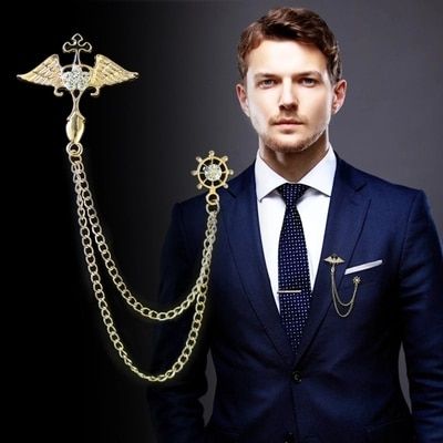 Lapel Pins Suit, Men's Brooch, Brooch Men, Chain Fringe, Rhinestone Crown, Party Kleidung, Suit Shirts, Cardigan Shirt, Bird Brooch