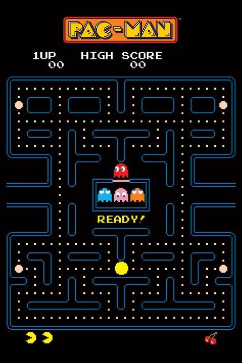 Pacman Poster, Video Games Poster, Pac Man Maze, Game Posters, 80s Video Games, Gaming Poster, Black Poster, Video Game Posters, Gaming Posters