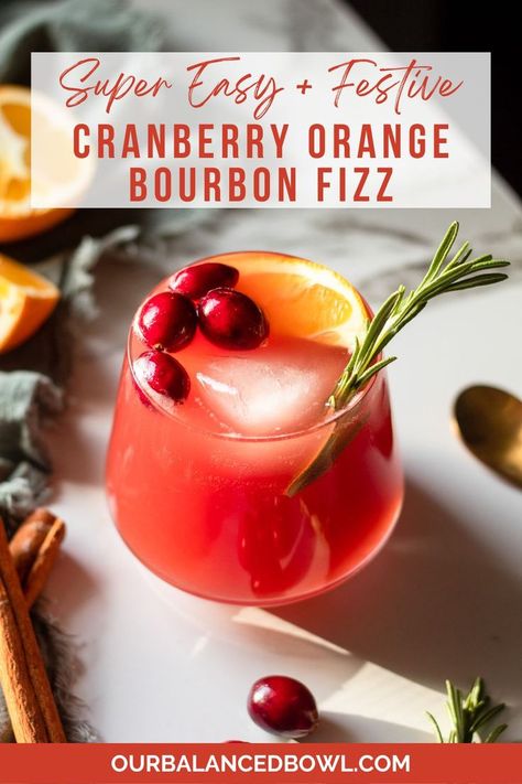 garnished cocktail with cranberries, orange slice and sprig of rosemary Bourbon Fizz, Cranberry Fizz, Ginger Beer Cocktail, Holiday Flavors, Cranberry Drinks, Ginger Cocktails, Cranberry Juice Cocktail, Bourbon Tasting, Fall Cocktails Recipes