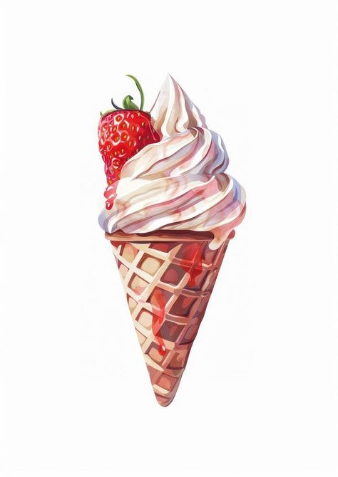 Delicious strawberry ice cream cone | free image by rawpixel.com / Pitcha Benrohman Ice Cream Cone Art, Strawberry Ice Cream Cone, Watercolor Ice Cream, Strawberry Art, Cream Aesthetic, Strawberry Ice Cream, Strawberries And Cream, Ice Cream Cone, Art Background