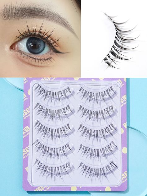 5pairs/Pack Extra Long & Tapered False Eyelashes 5-15mm, Manga Eyelashes , Japanese Makeup Thick And Natural Look Wispy Eyelash Extensions , Asian Korean Cosplay Anime False Eyelashes Makeup ToolI discovered amazing products on SHEIN.com, come check them out! Manga Lashes, Wispy Eyelashes, Japanese Makeup, Lashes Beauty, Makeup Eyelashes, Strip Lashes, False Eyelashes, Eyelash Extensions, Maquillaje De Ojos