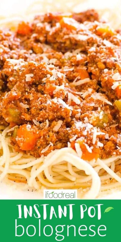 Instant Pot Bolognese is Italian meat sauce made in 40 minutes instead of simmering for 3 hours. Same hearty and flavorful sauce that will knock your nonna's socks off. Instant Pot Bolognese Sauce, Noodles Instant Pot, Instant Pot Bolognese, Beef Bolognese Recipe, Pressure Cooker Recipes Healthy, Pressure Cooker Spaghetti, Italian Meat Sauce, Spaghetti Recipes Easy, Bolognese Sauce Recipe