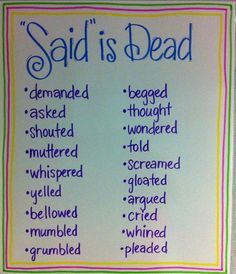 Encourage descriptive writing with alternatives for "said" Said Is Dead, Planning School, Essay Writing Skills, Descriptive Writing, Narrative Writing, English Writing Skills, Anchor Chart, School Study Tips, Book Writing Tips