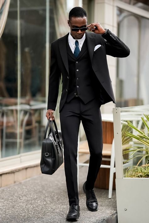 Back to work never looked so good. The Black Slim-Fit Suit 3-Piece offers a modern, streamlined silhouette that’s perfect for the man who takes his professional style seriously.

#backtoworkstyle #slimfitsuit #blackattire #mensbusinesswear #professionalwardrobe #executivestyle #formalfashion #corporatelook #sharpdressing #workready Bow Tie Suit, Mens Wardrobe Essentials, Modern Fit Suit, Suit Styles, Black Tie Attire, Suit Stores, Slim Fit Suit Men, Modern Mens Fashion, Executive Fashion