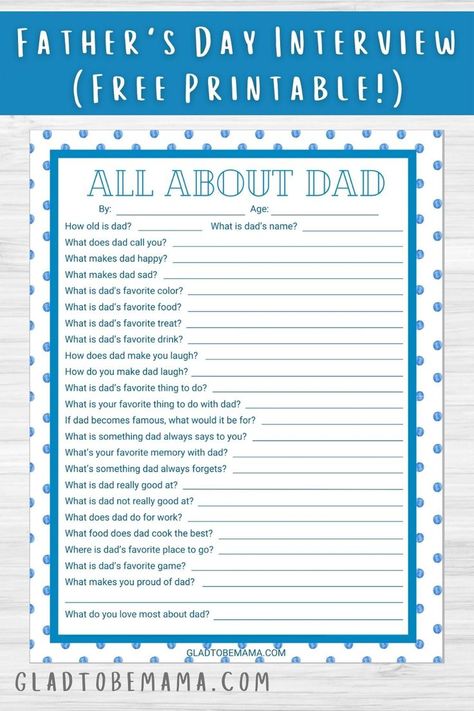 What I love most about these Father’s Day interview questions is that they are a perfect keepsake from your children. These Father's Day interview questions for kids are perfect for toddlers and older children! Plus, to make this interview even more straightforward, I’ve created a free printable for you to use. Grab the Father's Day interview questions free printable and use it year after year! #fathersdayideas #fathersdayinterview #fathersdaygiftsideas #fathersdaygiftfromkids #raisingkids Fathers Day Crafts For Older Kids, Father’s Day Questions For Kids, Dad Interview For Kids, Father’s Day Interview For Kids, Toddler Father’s Day Questions, Fathers Day Questions For Kids, Interview Questions For Kids, Crafts For Fathers Day, Adalyn Grace