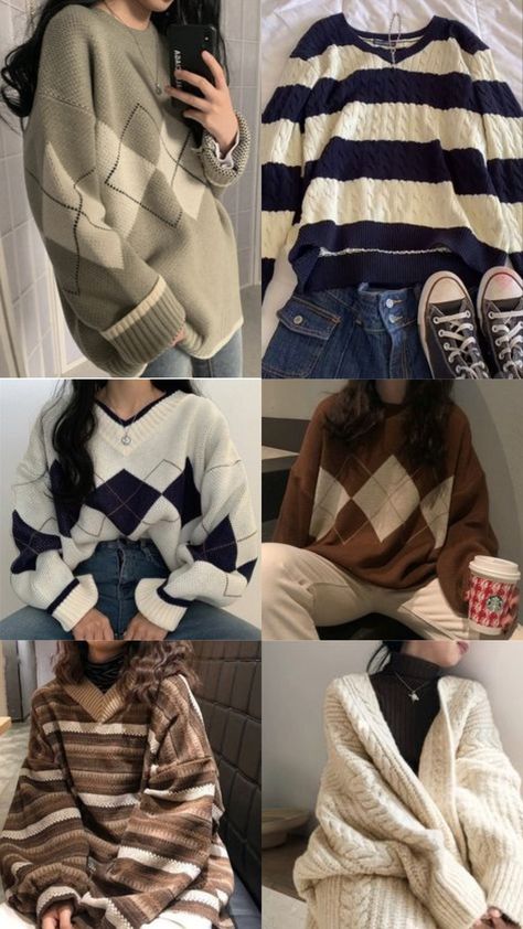 Cardigan, sweater ideas outfit Oversized Sweatshirt Outfit Korean, School Outfits Cardigan, Oversized Sweater Outfit Korean, Oversized V Neck Sweater Outfit, V Neck Sweater Outfit Aesthetic, Kdrama Outfits Women Casual, Tomboy Fall Outfits, Going To Class Outfit College, Korean Cardigan Outfits