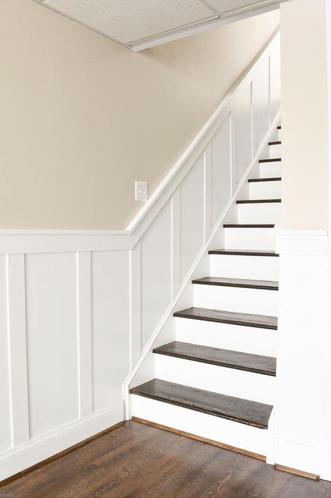 Basement Staircase, Stair Paneling, Basement Decoration, Stairs Renovation, Dream Basement, Stairs Makeover, Diy Basement, Staircase Remodel, Staircase Makeover