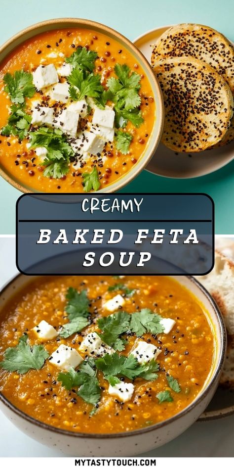 I’m excited to share my creamy baked feta soup with you! This comforting bowl is bursting with flavors, featuring a smooth and rich texture topped with fresh cilantro and savory baked feta. Perfect for cozy nights in, this soup pairs wonderfully with toasted bread. Let’s dive in and enjoy this deliciousness together! Mediterranean Recipes Soup, Baked Feta Soup, Feta Dinner Recipes, Feta Recipes Dinner, Mediterranean Diet Soup Recipes, Mediterranean Diet Soup, Recipes With Feta Cheese, Baked Feta With Honey, Mediterranean Soups