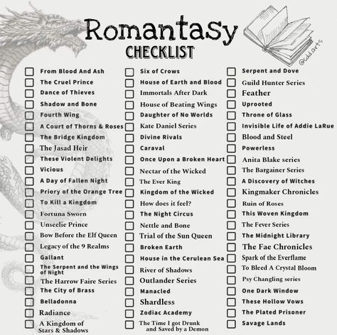 Booktok Book Recommendations, Booktok Reading List, Fantasy Book Checklist, Tbr List Ideas, Booktok Book Checklist, Romantasy Book Recs, Book Checklist Reading, Booktok Checklist, Tbr Ideas