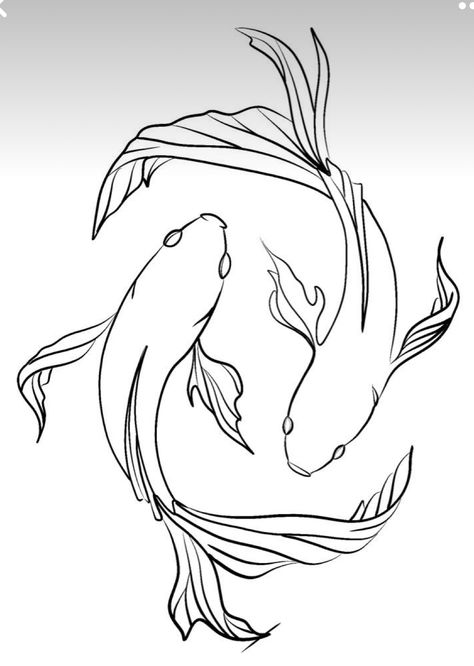 Koi Fish Silhouette, Two Koi Fish Drawing, Koi Fish With Lotus Tattoo, Koi Fish Drawing Simple, Koi Fish Line Art, Fish Outline, Koi Fish Drawing, Pola Bordir, Kunst Inspiration