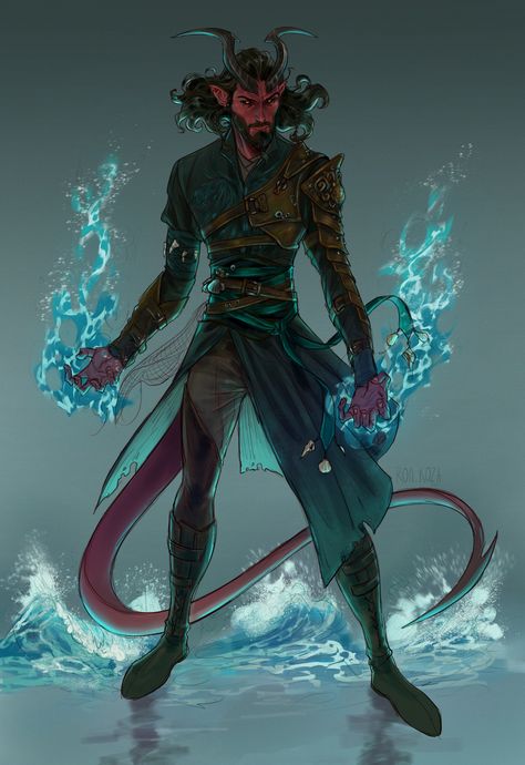 "Tiefling Warlock" by Ron Koza Tiefling Celestial Warlock, Fiend Warlock Dnd, Tiefling Warlock Dnd, Draconic Sorcerer Dnd Male, Feral Tiefling Male, Dnd Characters Tiefling, Dnd Warlock Art, Tiefling Male Art, Male Tiefling Character Design