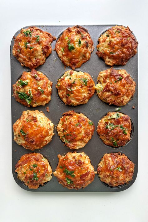 Cheese and Bacon Muffins (the best version) | Myriad Recipes Best Savoury Muffin Recipe, Bacon Breakfast Muffins, Bacon Muffins Recipes, Bacon Muffins Breakfast, Bacon Pancake Muffins, Bacon And Cheese Muffins, Lunch Muffins, Things To Make For Breakfast, Savory Breakfast Muffins