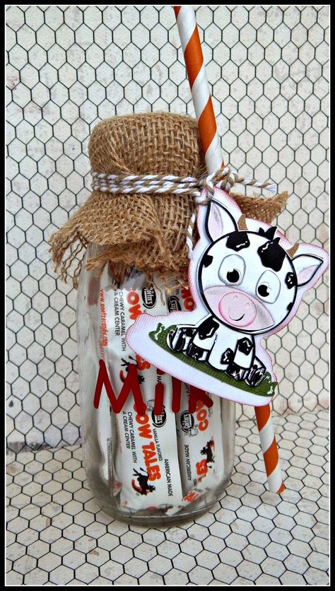 COW TALES CANDY MILK BOTTLE Cow Tales Candy, Work Appreciation, Cow Tales, 4h Projects, Cow Birthday Parties, Packaging Idea, Cowgirl Birthday Party, Cow Birthday, Themed Gift Baskets