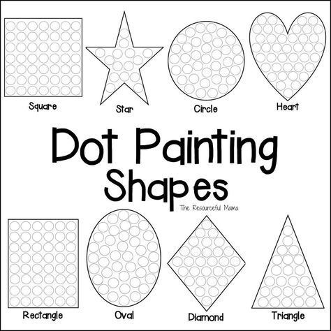 These shapes dot painting worksheets offer kids a fun hands on way to learn their shapes while working on fine motor skills and hand-eye coordination. free printable | do a dot markers | bingo markers | dot markers | daubers Paint Dobber Sheets, Shape Dot Printables, Bingo Dot Worksheets Free Printable, Dot To Dot Easy Free Printable, Just A Dot Not A Lot Printable Free, Push Pin Art Template Free Printable, Dot Coloring Pages Free Printable, Dot Dauber Printables Free, Q Tip Dot Painting Printables Free