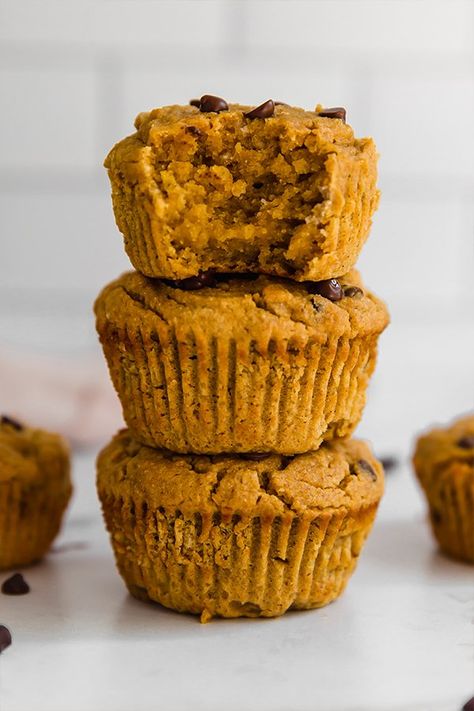 These paleo pumpkin muffins are an easy and delicious treat for fall! They're grain-free, egg-free, dairy-free and AIP-friendly. Egg Free Pumpkin Pie, Pumpkin Blender Muffins, Paleo Pumpkin Muffins, Healthy Pumpkin Muffins, Gluten Free Pumpkin Muffins, Blender Muffins, Autoimmune Paleo Recipes, Aip Desserts, Pumpkin Chocolate Chip Muffins