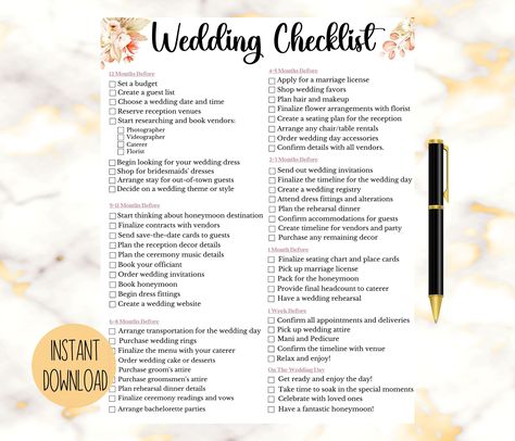 12 Months Wedding CheckList Template, Wedding Plan Checklist, Wedding To Do List, Wedding Planner Organizer, Wedding Planner, Wedding Day Checklist Your Download File Include: * Letter size - 8.5 x 11" Please message for any custom size. HOW TO OPEN PDF FILE * You can download Adobe Acrobat Reader available at https://get.adobe.com/reader/ to open the PDF document. HOW TO USE * You can print the PDF file at home, print shop, or local library.  Purchased files are for personal use ONLY. Commercia Wedding 101 Cheat Sheets, Wedding Planning Steps, Wedding Day Plan, Week Of Wedding Checklist, Wedding To Do List Checklist Detailed, How To Become A Wedding Planner, Wedding Checklist Pdf, Wedding Must Haves List, Wedding To Do Board Sticky Notes