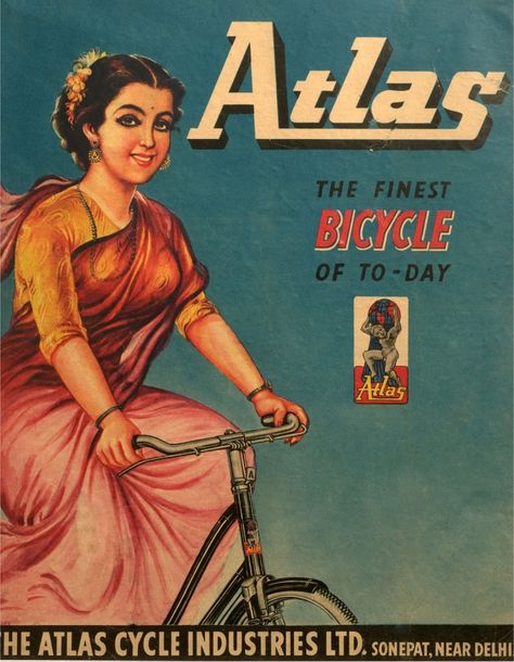 Atlas Bicycle Advertisement - India 1973. For more high resolution Indian arts please visit http://oldindianarts.in Old Advertisements India, Old Indian Posters, Indian Advertisement, Indian Graphics, Indian Retro, India Poster, Indian Arts, Indian Illustration, Mughal Paintings