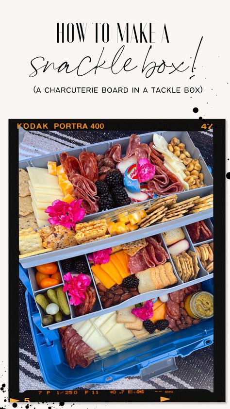 Tackle Box Picnic, Charcuterie Tackle Boxes, Charcuterie Board For Road Trip, Tackle Box For Snacks, Toolbox Charcuterie, Beach Snackle Box Ideas, Charcuterie Travel Board, Charcuterie For Camping, Boat Charcuterie Board Ideas