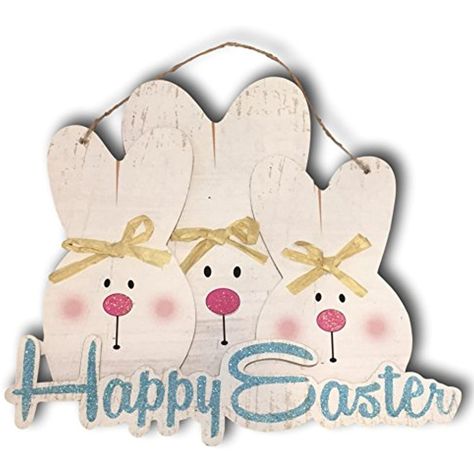 Happy Easter Glitter Three Bunnies Wooden Hanging Decorative Sign Indoor Outdoor -- Want additional info? Click on the image. (This is an affiliate link) #HomeDcor Three Bunnies, Indoor Outdoor Patio, Easter Signs, Burlap Bows, Dollar Tree Store, Wall Decor Pictures, Decorative Signs, Happy Easter, Hanging Signs