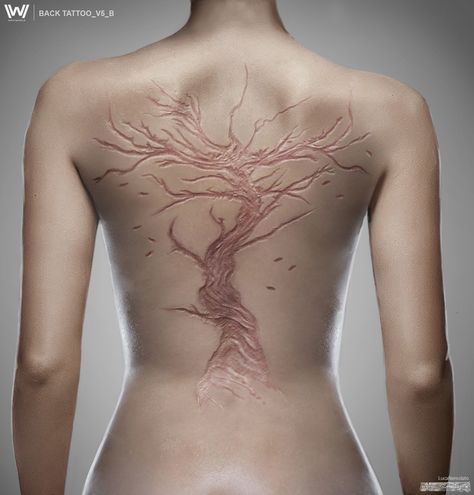 ArtStation - Westworld s.2 - Cherry Blossom Tree concept art, Luca Nemolato Westworld Tattoo, Tree Concept Art, Japanese Symbols Tattoo, Tattoo Tv Shows, Tree Tattoo Back, Blossom Tree Tattoo, White Ink Tattoo, Blossom Tattoo, Botanical Tattoo