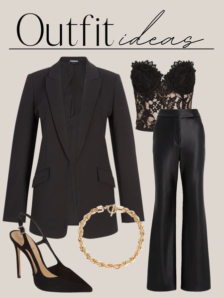 Date night outfit, blazer, faux leather, corset top, lace top, neutral outfit #LTKstyletip #LTKHoliday #LTKSeasonal Date Night Outfit Blazer, Outfit With Corset, Fall Outfit With Boots, Corset Top Outfit, Winter Outfits 2020, Winter Sweater Outfits, Lace Corset Top, Top Fashion Bloggers, Nashville Outfits