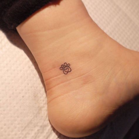 Subtle Dog Tattoo Simple, Small Pet Tattoos, Dog Inspired Tattoos, Teddy Tattoo, Puppy Tattoo, Small Dog Tattoos, Pawprint Tattoo, Ankle Tattoo Small, Paw Tattoo