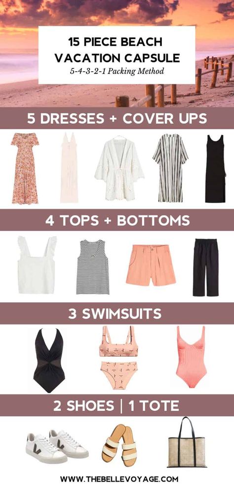 1 Week Beach Vacation Outfits, Traveling To The Beach Outfit, Beach Vacation Outfits Capsule, 4 Day Beach Vacation Outfits, Minimalist Packing For Beach Vacation, All Inclusive Capsule Wardrobe, Summer Holiday Outfits Beach Vacation Style Capsule Wardrobe, Beach Vacation Packing List Carry On, One Week Beach Vacation Packing Capsule Wardrobe