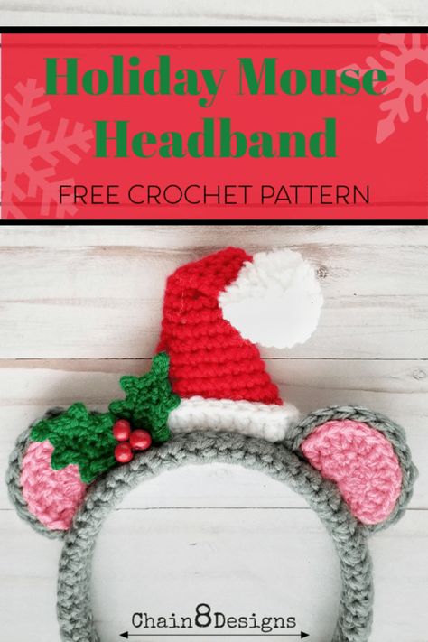 Holiday Mouse Headband | FREE Crochet Pattern | Not a creature was stirring, except a crocheted mouse. Make this cute holiday headband for all the wee ones on your Christmas list. #Christmas #Headband Crocheted Mouse, Mouse Headband, Crochet Baby Blanket Beginner, Crocheted Christmas, Headband Christmas, Crochet Phone Cases, Crochet Mouse, Crochet Hair Accessories, Mouse Christmas