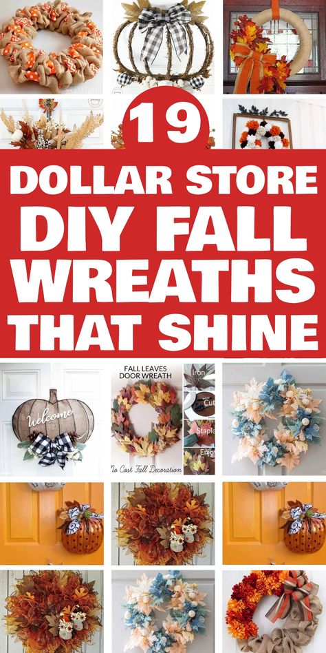 19 DIY fall wreaths from dollar stores for seasonal home decor ideas. Diy Fall Wreaths, Unique Fall Wreath, Easy Burlap Wreath, Burlap Ribbon Wreaths, Fall Wreath Tutorial, Fall Wreath Ideas, Burlap Pumpkin Wreath, Fall Crafts For Adults, Easy Fall Wreaths