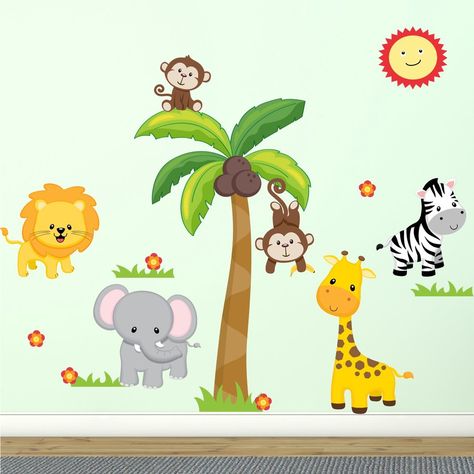 Jungle Theme Fabric Wall Decal Jungle Wall Decals, Monkey Nursery, Deco Jungle, Kids Graphics, Animal Wall Decals, Fabric Wall Decals, Tree Wall Decal, Kids Wall Decals, Wall Stickers Kids