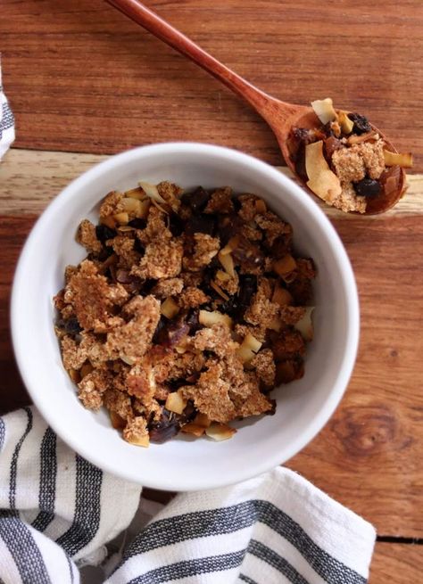 Coconut granola in a white cereal bowl Aip Cereal, Aip Granola, Aip Diet Recipes, Aip Snack, Vegan Low Carb, Easy Granola Recipe, Granola Ingredients, Toasted Coconut Chips, Make Coconut Milk