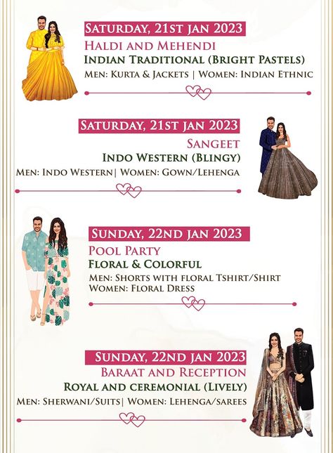 wedding wardrobe planner Indian Wedding Wardrobe Planner Template, Indian Wedding Dress Code Invitation, Wardrobe Planner For Indian Wedding, Wardrobe Template, Gemini Wallpaper, Caricature Wedding Invitations, Wedding Invitation Designs, Wedding Card Design Indian, Wardrobe Planner