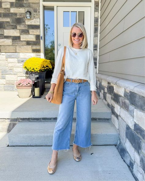 Discover content from the Creators You Follow | LTK Tan Wide Leg Jeans Outfit, Cropped Jeans Fall Outfit, Cropped Jeans Outfit Fall, Cropped Wide Leg Jeans Outfit Winter, Wide Leg Crop Pants Outfit, Wide Leg Cropped Jeans Outfit, Cream Pants Outfit, Cropped Pants Outfit, Cropped Jeans Outfit