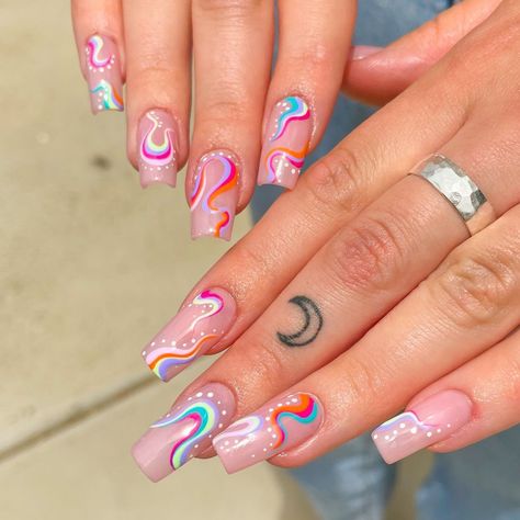 Nail Artist on Instagram: “Some rainbow swirls inspired by @zacrylics Using @planetnails.au 120 @getbuffedpro brienne @thegelbottleaus caipirinha, flax @gellyfitaus…” Rainbow Swirl Nails, Swirl Nail Art, Swirl Nails, Rainbow Swirl, Artist On Instagram, Nail Artist, Summer Nails, Swirl, Nail Designs