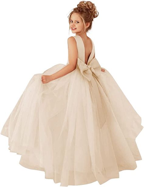 Amazon.com: MCieloLuna Elegant Pearls Satin Tulle Backless Flower Girls Dress for Wedding Kids Pearls Princess Pageant First Communion Dress Champagne Size 6 : Clothing, Shoes & Jewelry Champagne Flower Girl Dresses, Champagne Flower Girl Dress, Backless Ball Gown, Kids Bridesmaid Dress, Champagne Flower Girl, Flower Girl Gown, Satin Flower Girl Dress, Dress For Wedding, Tulle Flower Girl