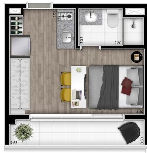 Small Apartment Layout, Small Apartment Plans, Studio Apartment Floor Plans, Apartemen Studio, Studio Floor Plans, Hotel Room Design, Tiny Apartments, Apartment Floor Plans, Studio Apartment Layout