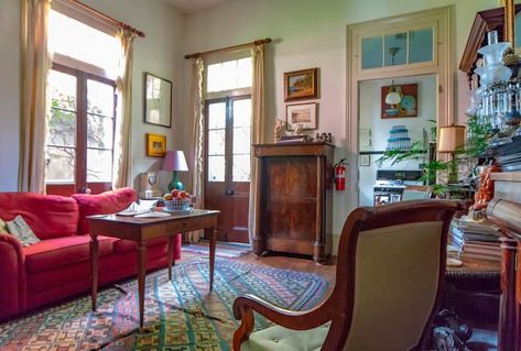 New Orleans Interior, French Quarter Aesthetic Interior, New Orleans Shotgun House Interior, Living Room 90s, New Orleans Apartment French Quarter, New Orleans Style Homes, Napoleon House New Orleans, New Orleans Decor, 1940s Kitchen