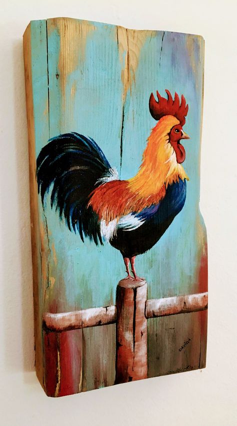 How To Paint A Chicken, Farm Animal Paintings, Rooster Wall Art, Primitive Painting, Whimsical Art Paintings, Rooster Painting, Farm Paintings, Butterfly Art Painting, Rooster Art