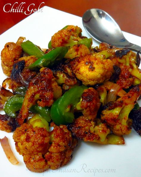 Chilli Gobi (Chilli Cauliflower) Chilli Cauliflower Recipe, Gobi Chilli, Chilli Gobi, Easy Indian Recipes, Fry Recipes, Fried Cauliflower, Recipes Indian, Fusion Food, Green Chilli