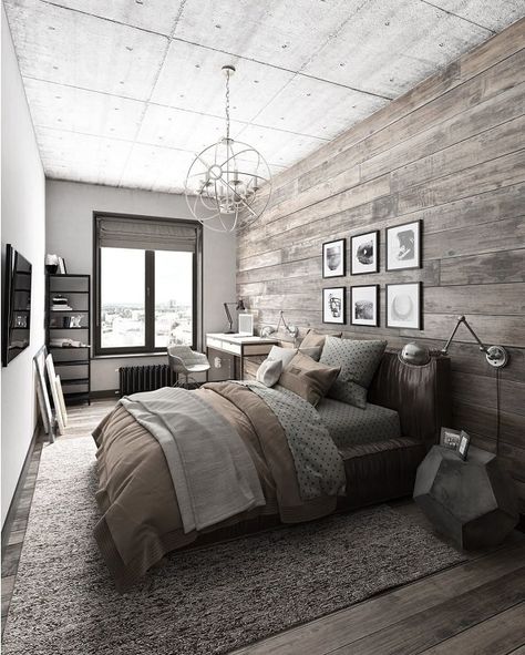 Let your room is full of materials that are associated with comfort, such as wood, warm blankets, lamps… Modern Rustic Bedrooms, Industrial Bedroom Design, Design Ložnic, Cozy Bedroom Design, Rustic Bedroom Design, Bold Decor, Couple Bedroom, Interior Design Magazine, Remodel Bedroom